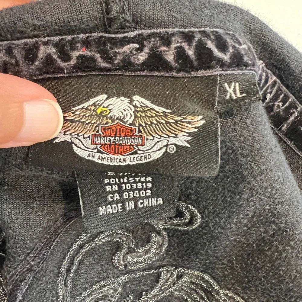 VTG Harley Davidson women XL Velour bling Zip up Hoodie Embroidered Y2K‎ grunge